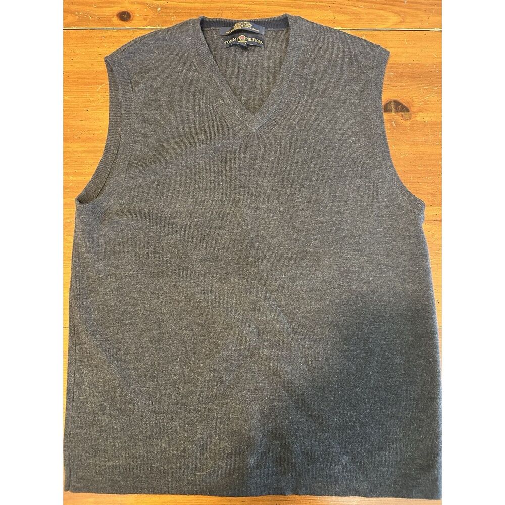 Tommy Hilfiger Men's Merino Wool Charcoal Grey Sweater Vest Size Large